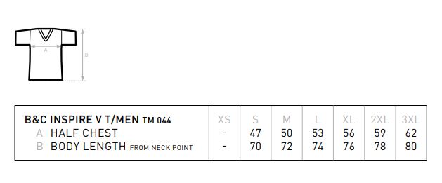 Maattabel voor Heren T-shirt B&C Biologisch Katoen V-Hals
