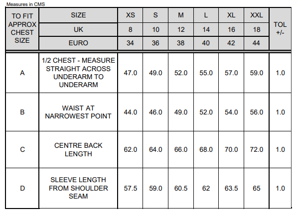 Maattabel voor Dames Treble Stitch Softshell Jas Result 099.33