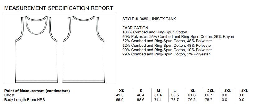 Maattabel voor Heren Tanktop Gildan Softstyle