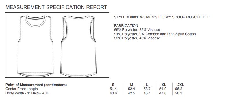 Maattabel voor Flowy Scoop Muscle Tank Top Bella+Canvas 167.06