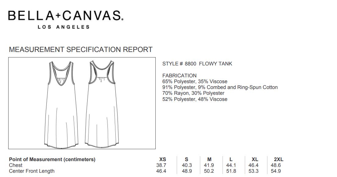 Maattabel voor Dames Tank Top Bella Flowy Racerback
