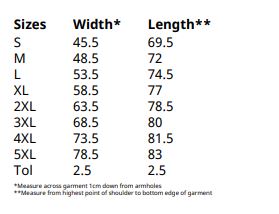 Maattabel voor T-shirt Fruit of The Loom Valueweight V-hals