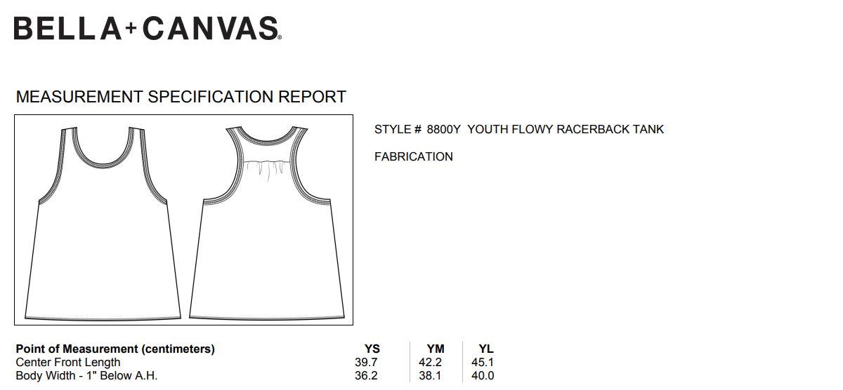 Maattabel voor kindershirt Bella Flowy Racerback
